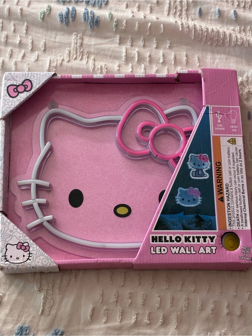 NIB Sanrio Hello Kitty Neon LED Wall Art USB Powered Pink Bow Sign